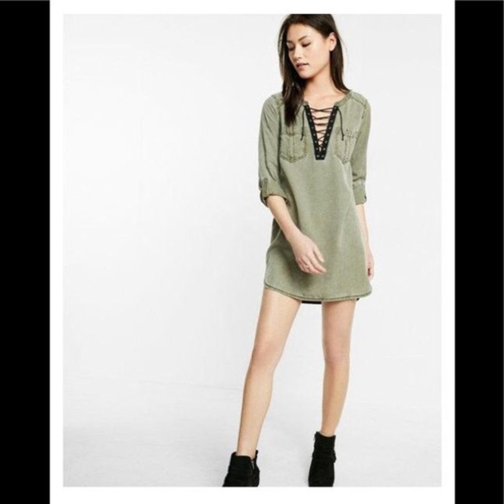 Express Military Green Lace Up Dress